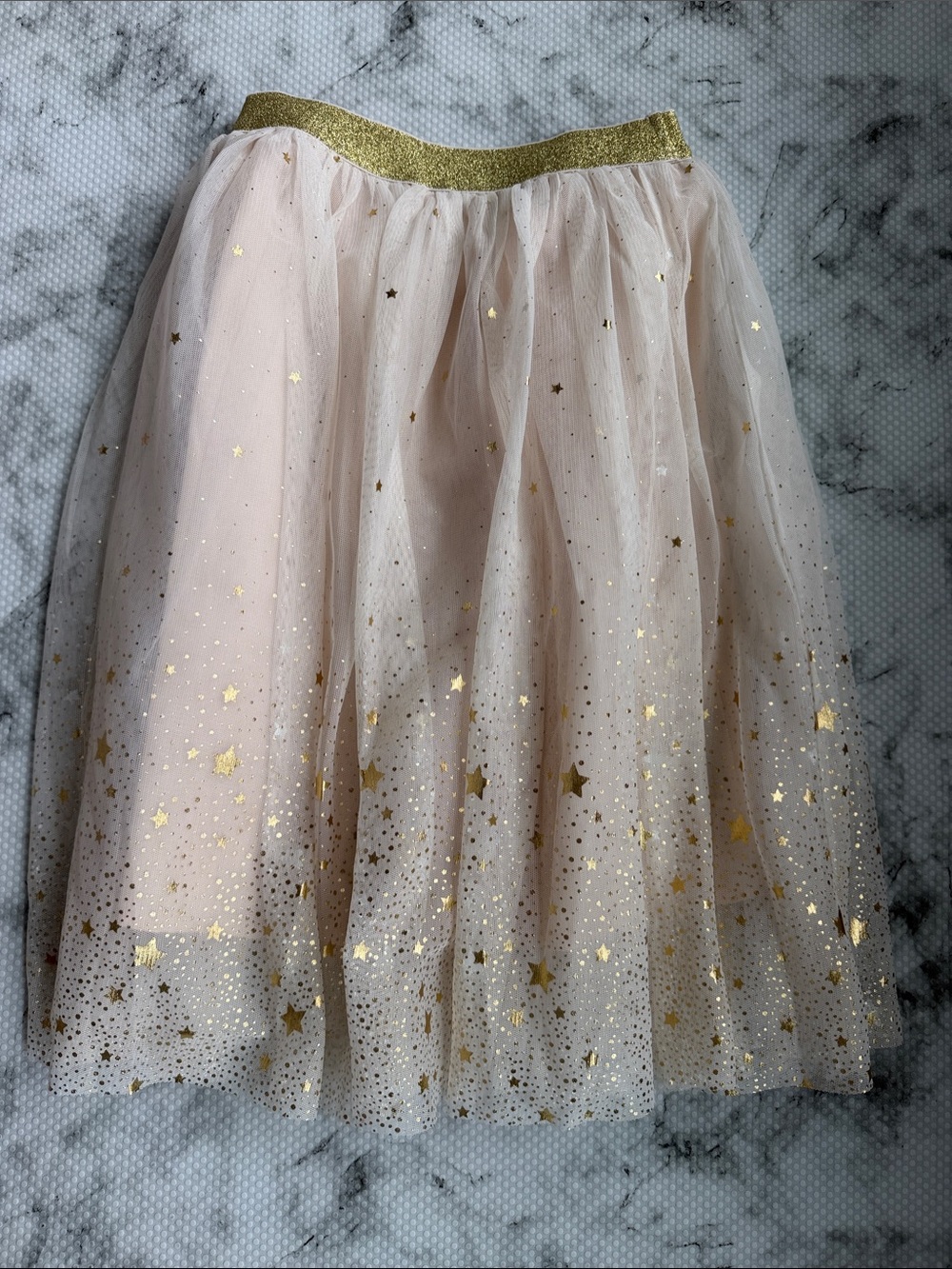 Boden Tulle Star-Print Midi Skirt - Pale Pink & Gold